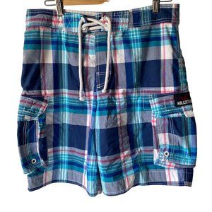 Hollister blue plaid board shorts swim trunks pockets men M